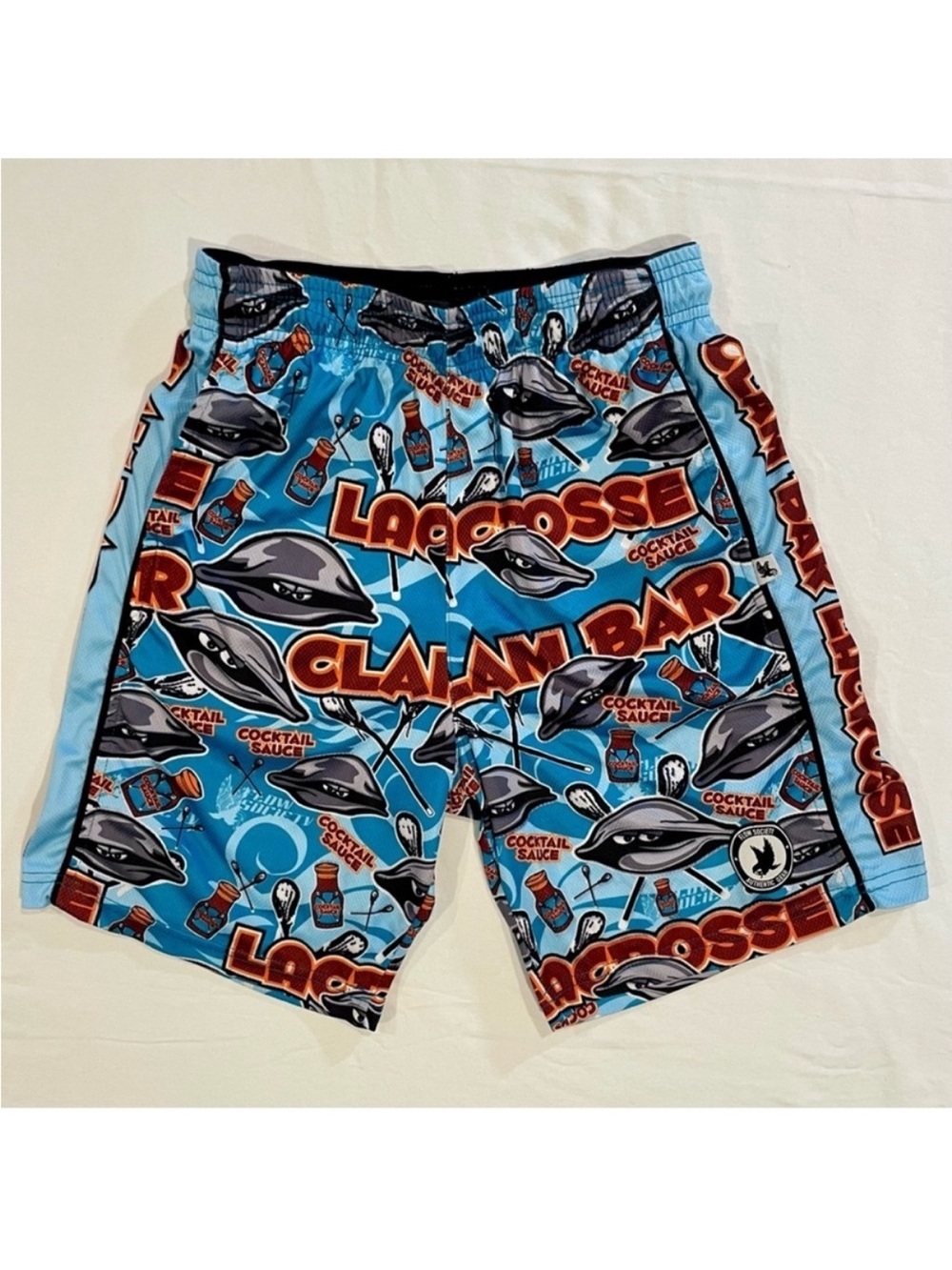 Flow Society Lacrosse Shorts Boys Large Clam Bar Lax Cocktail Sauce Summer Clams